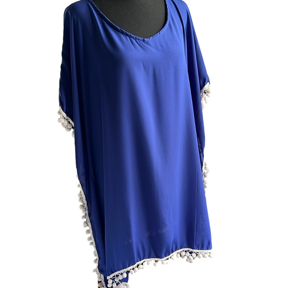 Women Chiffon Pompom Swimsuit Cover up. One Size - Picture 2 of 5